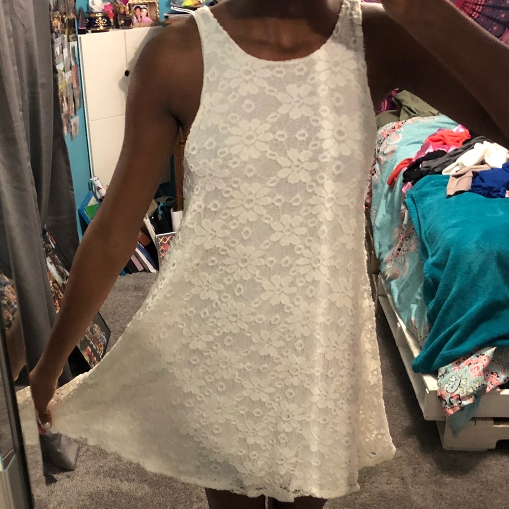 Off-White Dress with White Lace Cover